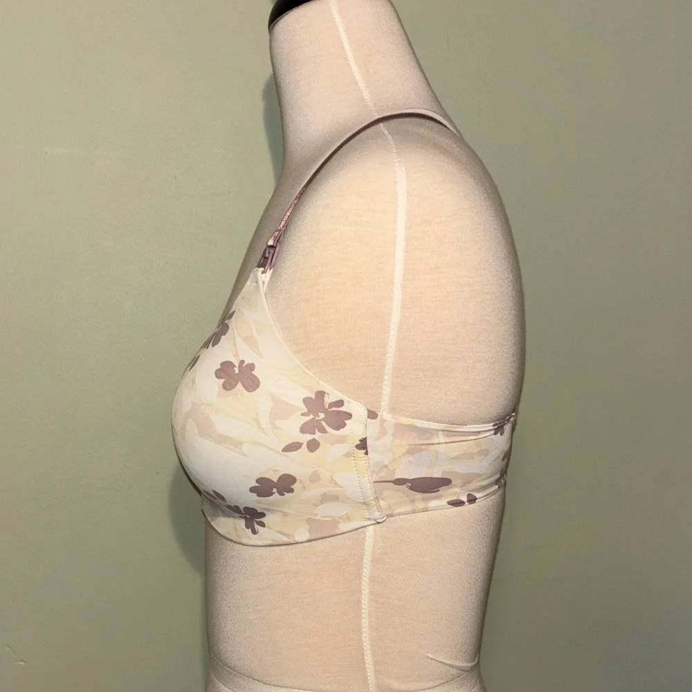 AUDEN Elegant Floral Women's nursing wireless Bra in Cream and Purple size 32D